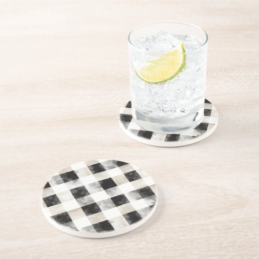 Chic Cream Black Plaid Kerstmis Zandsteen Onderzetter (Zijkant)