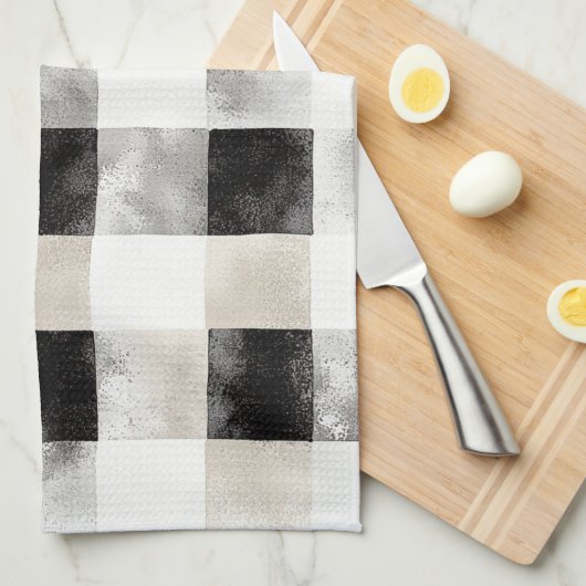 Chic Cream Black Plaid Theedoek (Quarter Fold)