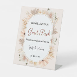 Chic Cream Botanisch Ovaal Boog Gastboek Reclamebord Met Voetstuk