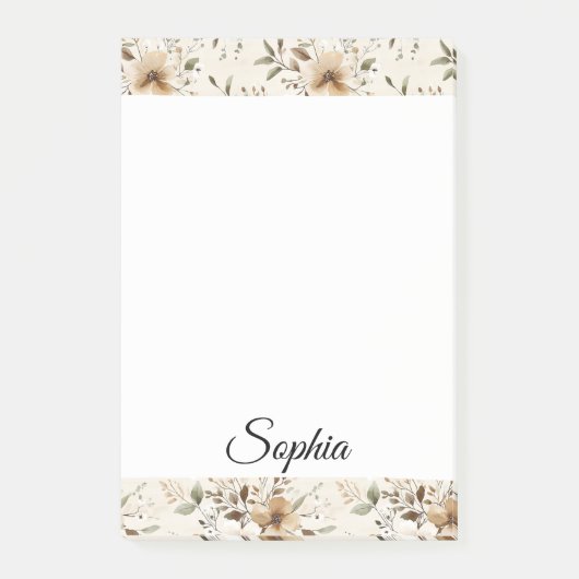 Chic Cream Brown Flowers Post-it® Notes (Voorkant)