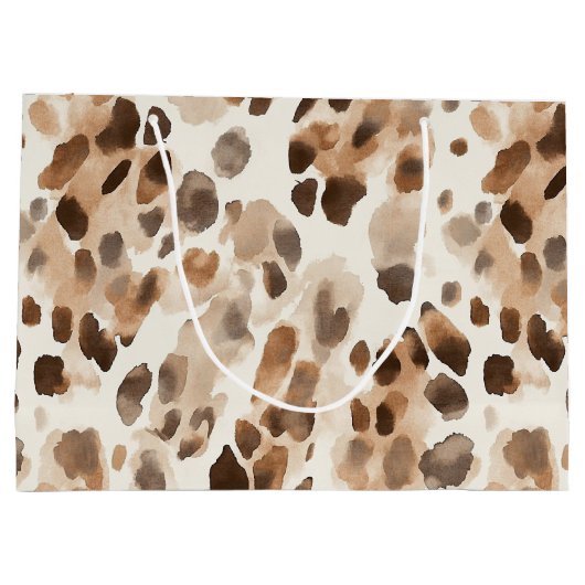 Chic Cream Brown Leopard Animal Birthday Groot Cadeauzakje (Achterkant)