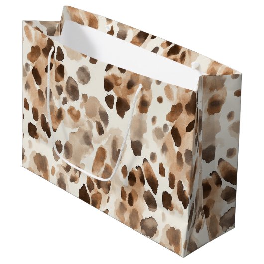Chic Cream Brown Leopard Animal Birthday Groot Cadeauzakje (Voorkant Gekanteld)