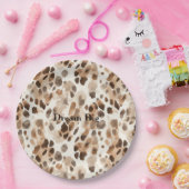 Chic Cream Brown Leopard Animal Birthday Papieren Bordje (Feest)