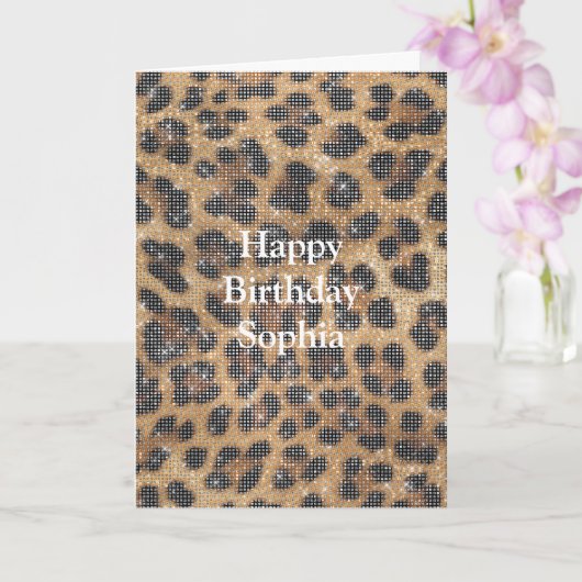 Chic Cream Brown Leopard Animal Print Sparkle Kaart (Orchidee)