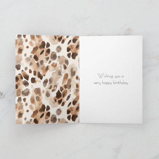 Chic Cream Brown Leopard Animal Print Verjaardag Kaart (Binnen)