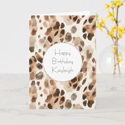 Chic Cream Brown Leopard Animal Print Verjaardag Kaart (Gele Bloem)