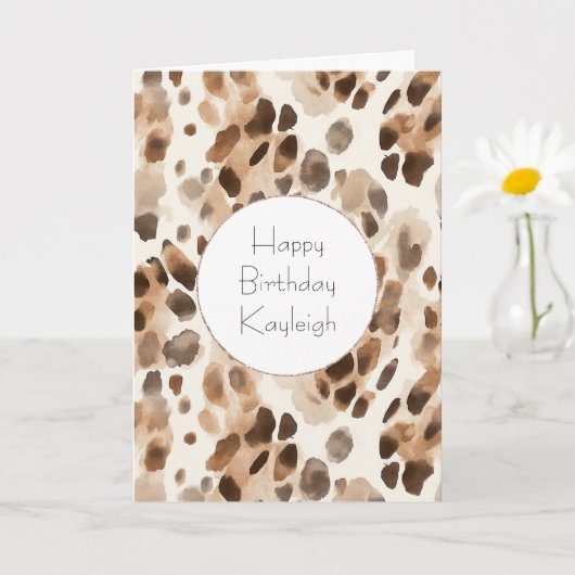 Chic Cream Brown Leopard Animal Print Verjaardag Kaart (Kleine Plant)