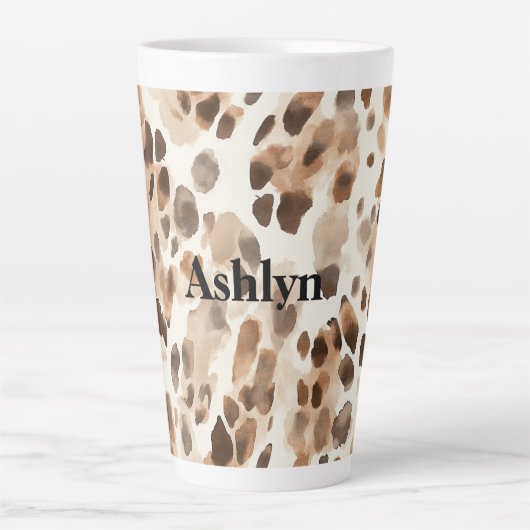 Chic Cream Brown Leopard Animal Print Verjaardag Latte Mok (Voorkant)