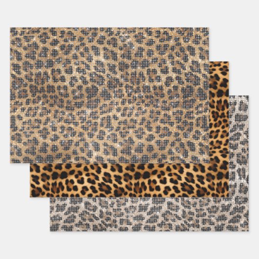 Chic Cream Brown Leopard Animal Sparkle Christmas Inpakpapier Vel (Set)