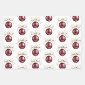 Chic Cream Brown Stripes Kerst Rode Ornamenten Inpakpapier Vel (Voorkant 2)