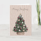 Chic Cream Brown Stripes Kerstboom Kaart (Voorkant)