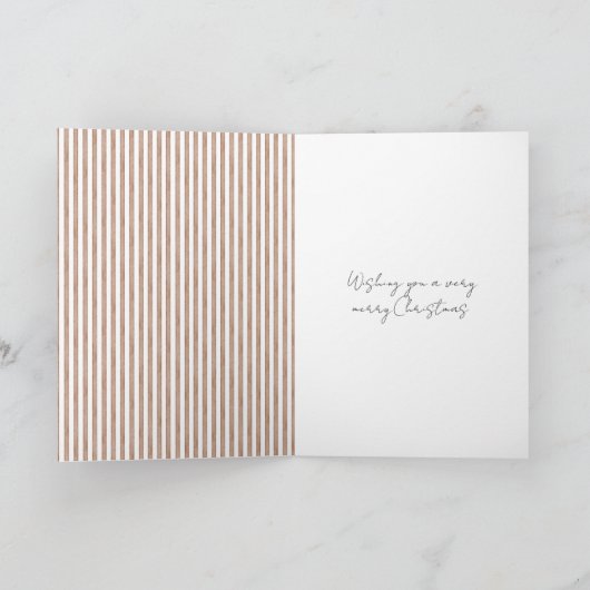 Chic Cream Brown Stripes Kerstboom Kaart (Binnen)