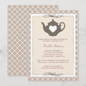 Chic Cream & Brown Teapot Vrijgezellenfeest Tea Pa Kaart (Voorkant / Achterkant)