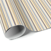 Chic Cream Bruin Blauwe Stripes Verjaardag Cadeaupapier (Rol Hoek)