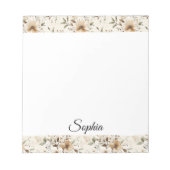 Chic Cream Bruine Bloemen Notitieblok (Voorkant)