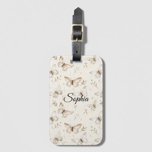 Chic Cream Butterflies Bagagelabel (Voorkant (verticaal))