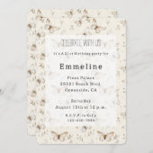 Chic Cream Butterflies Birthday Kaart (Voorkant / Achterkant)