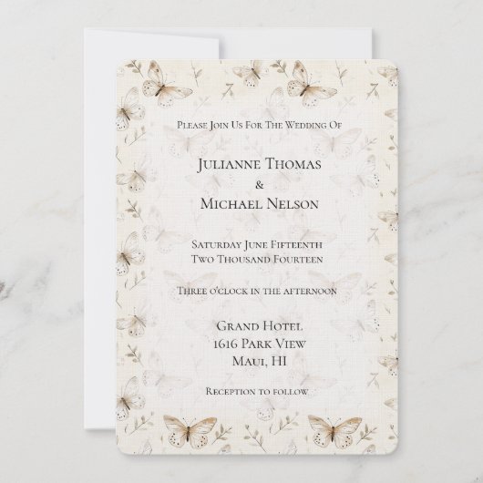 Chic Cream Butterflies Wedding Kaart (Voorkant)