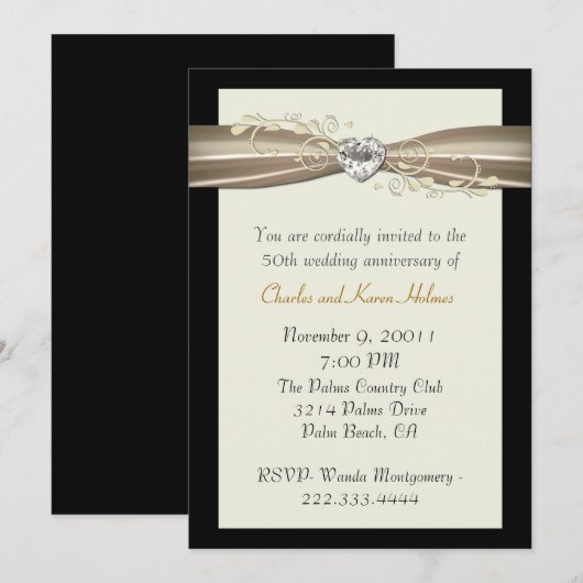 Chic Cream en Black Jubileum Invitation Kaart (Voorkant / Achterkant)