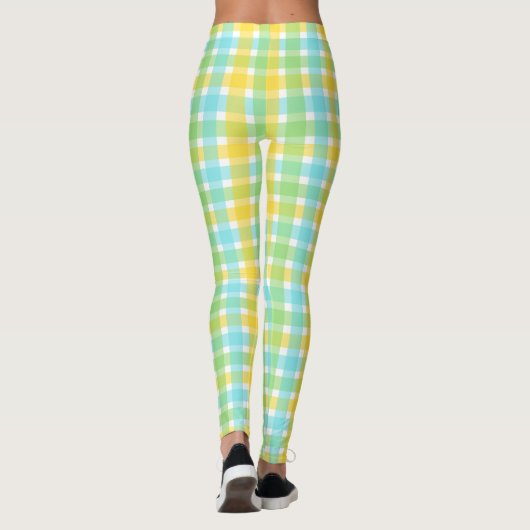 Chic Cream en Green Check Pattern Leggings (Achterkant)