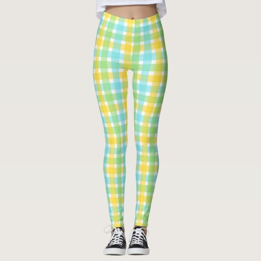 Chic Cream en Green Check Pattern Leggings (Voorkant)