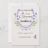 Chic Cream en Lavendel Paarse Quinceañera Save The Date (Voorkant)