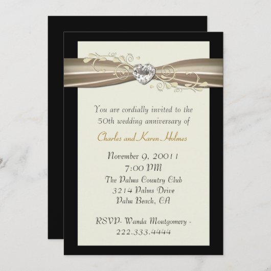 Chic Cream en Zwarte Uitnodiging voor Trouwjubileu (Voorkant / Achterkant)