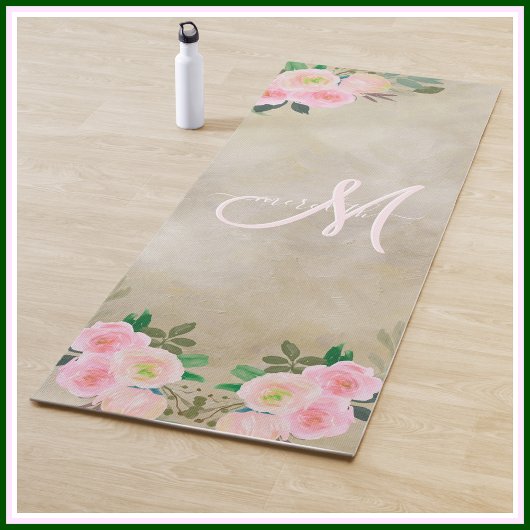 Chic Cream Floral - Aangepaste monogram Yogamat