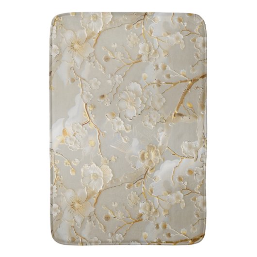 Chic cream gouden bloemen badmat (Voorkant Verticaal)