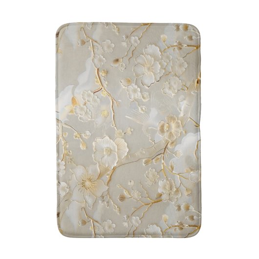 Chic cream gouden bloemen badmat (Voorkant Verticaal)