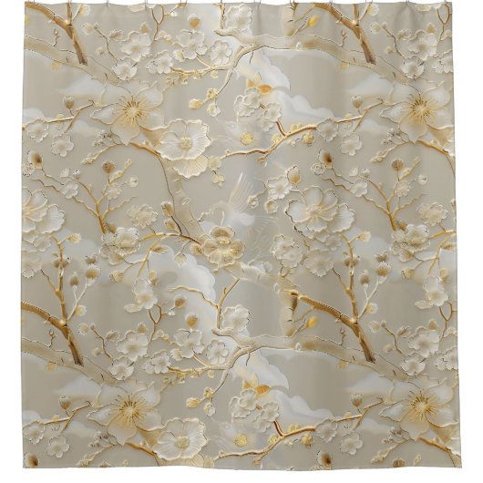 Chic cream gouden bloemen douchegordijn (Voorkant)