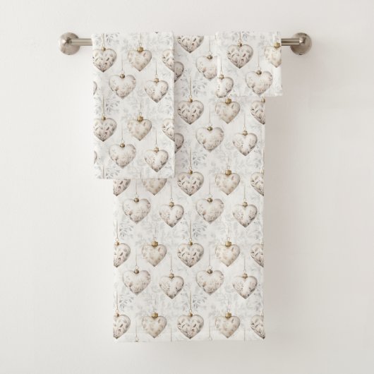 Chic Cream Grey Hearts Ornaments   Bad Handdoek (Insitu)
