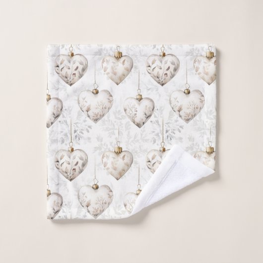Chic Cream Grey Hearts Ornaments Bad Handdoek (Wasdoekje)