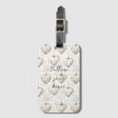 Chic Cream Grey Hearts Ornaments   Bagagelabel (Voorkant (verticaal))