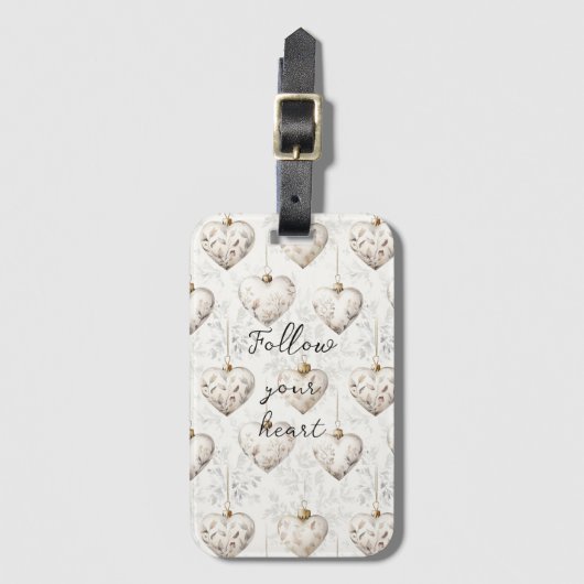 Chic Cream Grey Hearts Ornaments   Bagagelabel (Voorkant (verticaal))