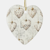 Chic Cream Grey Hearts Ornaments   Keramisch Ornament (Rechts)
