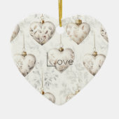 Chic Cream Grey Hearts Ornaments   Keramisch Ornament (Voorkant)