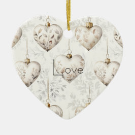 Chic Cream Grey Hearts Ornaments   Keramisch Ornament
