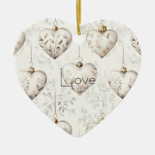 Chic Cream Grey Hearts Ornaments   Keramisch Ornament (Voorkant)