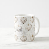 Chic Cream Grey Hearts Ornaments Koffiemok (Voorkant rechts)