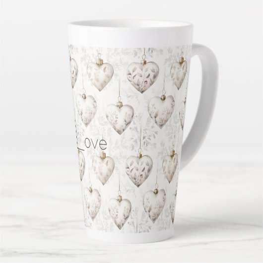 Chic Cream Grey Hearts Ornaments Latte Mok (Rechterhoek)