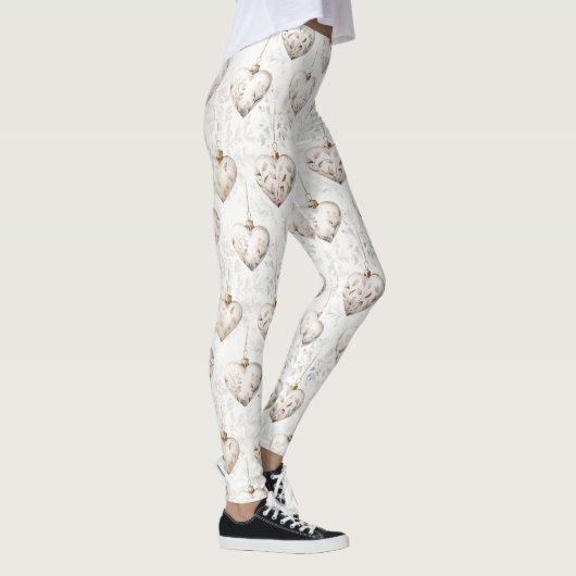 Chic Cream Grey Hearts Ornaments Leggings (Rechts)