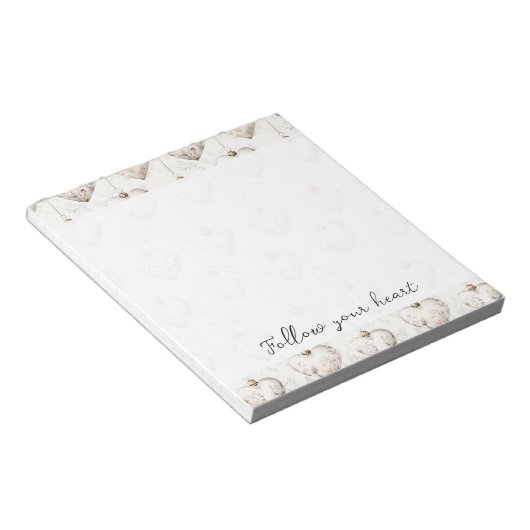 Chic Cream Grey Hearts Ornaments   Notitieblok (Schuin)