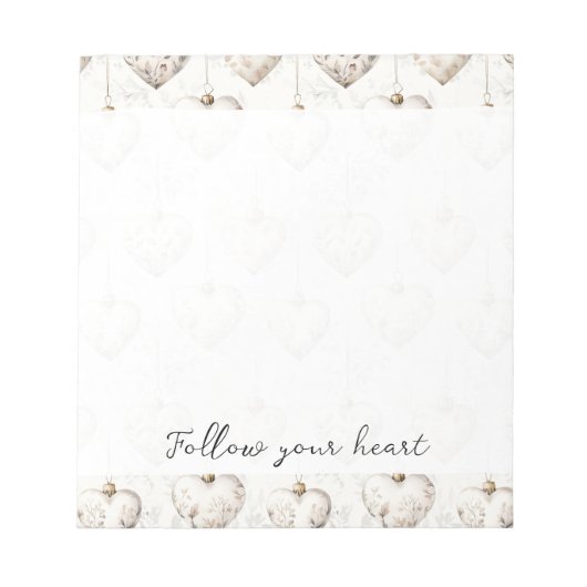 Chic Cream Grey Hearts Ornaments   Notitieblok (Voorkant)