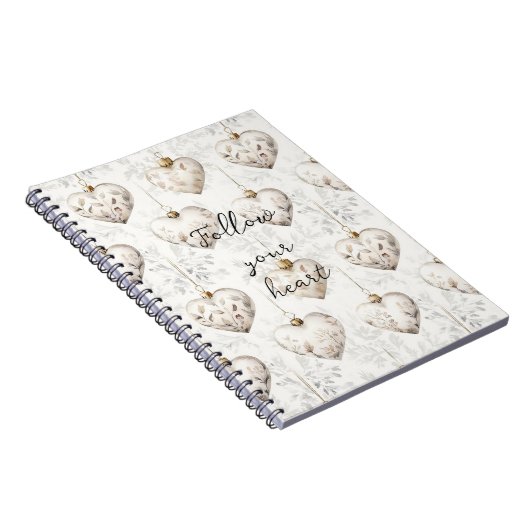 Chic Cream Grey Hearts Ornaments Notitieboek (Rechterzijde)