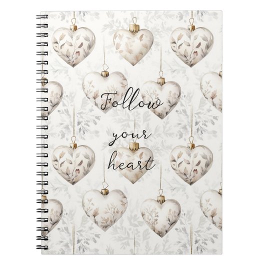 Chic Cream Grey Hearts Ornaments   Notitieboek (Voorkant)