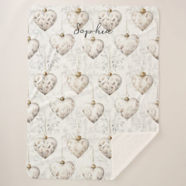 Chic Cream Grey Hearts Ornaments   Sherpa Deken