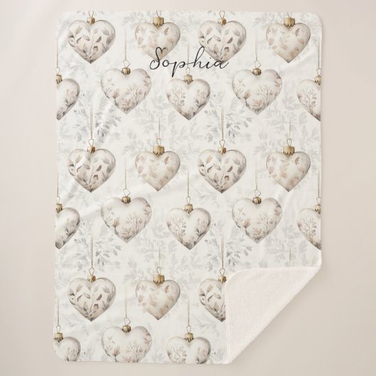 Chic Cream Grey Hearts Ornaments   Sherpa Deken (Voorkant)