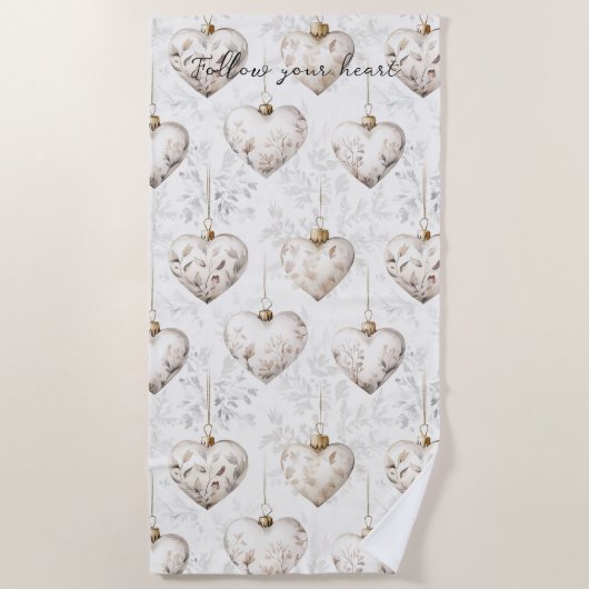 Chic Cream Grey Hearts Ornaments   Strandlaken (Voorkant)