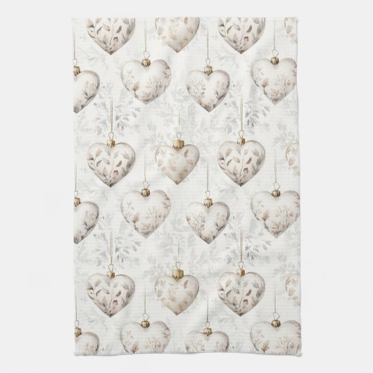 Chic Cream Grey Hearts Ornaments Theedoek (Verticaal)